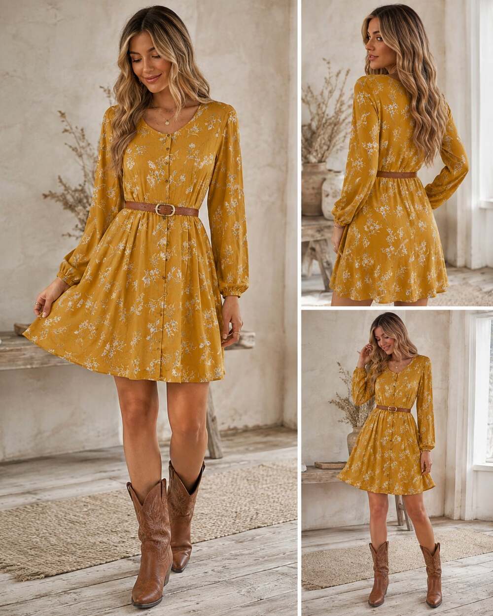 Tulip.B Designed by J317 Vintage Floral Button-Down Long Sleeve Dress S